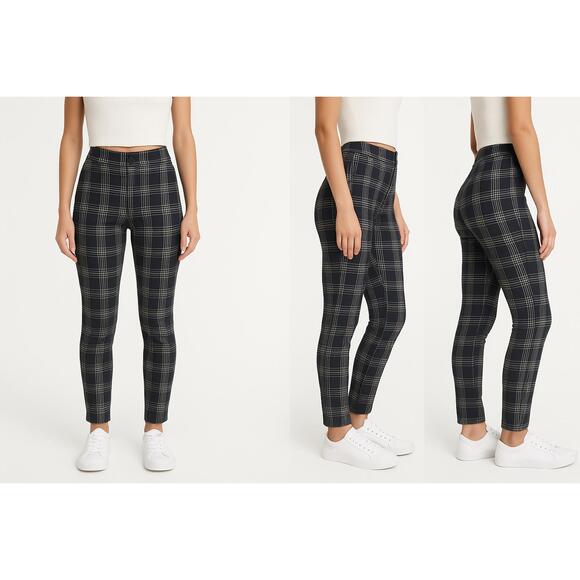 Garage Black And White Plaid Pattern High Waisted Pants Button Zip Womens XS - Picture 1 of 16